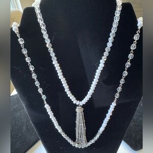 Elegant White and Silver Beaded Necklace
